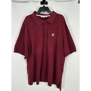 BMW Short Sleeve Polo Shirt Maroon Burgundy‎ Embroidered Logo Cars Mens XXXL 3XL